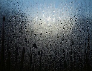 Wall Mural - closeup view capturing the intricate condensation of fog on a window glass surface, showcasing the d