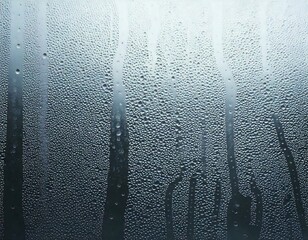 Wall Mural - closeup view capturing the intricate condensation of fog on a window glass surface, showcasing the d