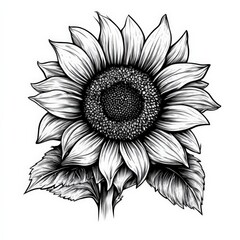 Wall Mural - close up of a black and white drawing of a sunflower