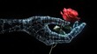 © Pricha.RT - A sleek digital hand holding a single red rose, symbolizing harmony between technology and nature.