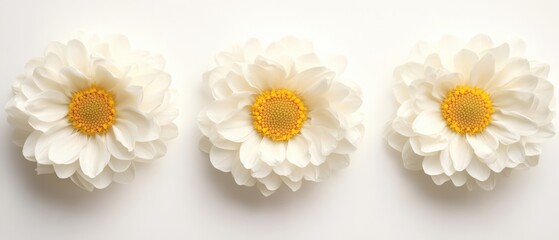 Wall Mural - three white daisies on white background