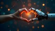 © Kromstar Studios - Artificial intelligence robot and human interaction, creating a heart shape with hands