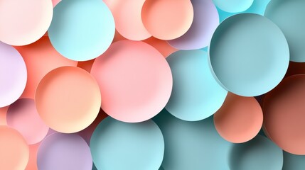 Wall Mural - Pastel circles abstract background. Soft overlapping shapes, gentle colors, harmonious design, paper texture.