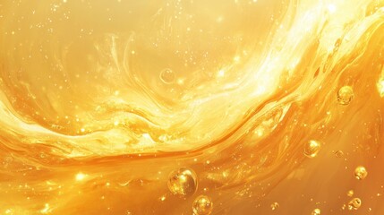 Poster - A shimmering golden abstract background with bubbles and flowing textures.