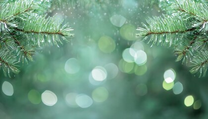 Aufkleber - Close-Up of Frosted Evergreen Pine Branches with Water Droplets and Soft Bokeh Background for Winter Nature Themes or Festive Designs