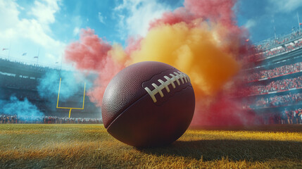 Wall Mural - Colorful smoke, american football, touchdown, super bowl