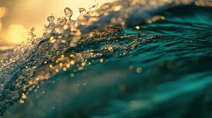Poster - Mesmerizing emerald green bokeh lights reflecting on water during sunset