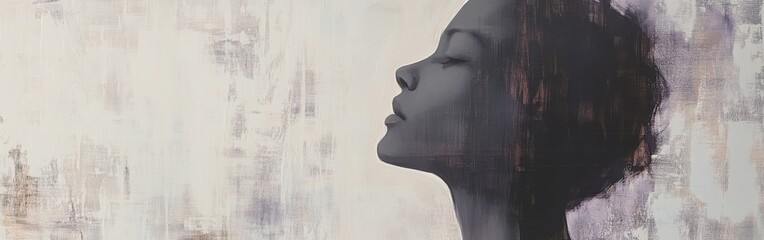 Aufkleber - Silhouette of a woman's face in abstract form against a textured background expressing contemplation and serenity