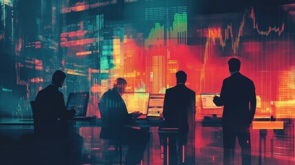 Leinwandbilder - Investment managers analyze market trends in a dynamic and colorful trading environment