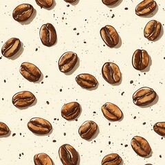 Poster - Vibrant doodle of colorful coffee beans scattered on a light background with detailed watercolor style