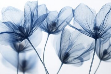 Wall Mural - blue translucent flowers on a white background