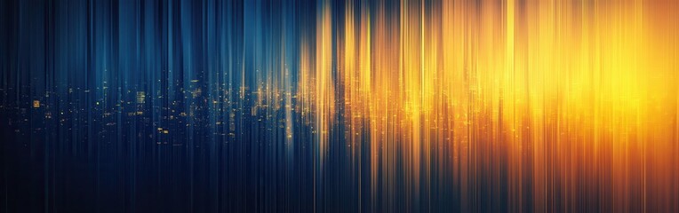 Poster - Radiant gradient transition from navy blue to golden hues illuminating a cityscape at dusk