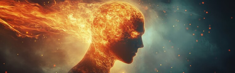 Aufkleber - Mysterious profile of a man engulfed in flames depicting transformation and energy