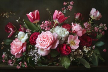 Wall Mural - a beautiful floral arrangement with red, pink, and white flowers