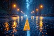 © julija - dark atmospheric 3d rendered urban night scene with asphalt road surface and moody lighting effects for background design