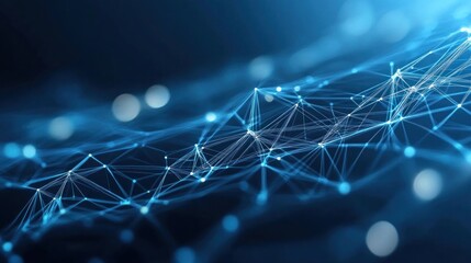 Fototapete - Abstract digital network illustration with interconnected nodes and lines.