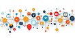© Diegeme - Colorful digital communication icons and symbols representing connectivity, networks, and technology in a modern graphic design illustration