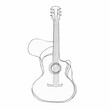 © Nadya - Minimalist line art illustration, elegant black continuous line drawing of a guitar, clean and delicate design, no shading, smooth curves, artistic and modern composition, white background