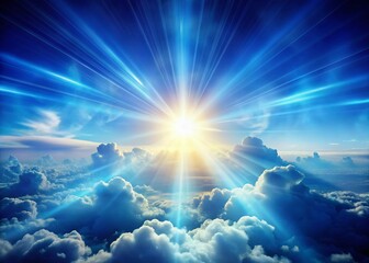 Wall Mural - Heavenly Blue Light Rays: Double Exposure Optical Lens Flare Animation Stock Photo