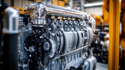 Poster - Close-up of a complex industrial engine showcasing intricate components and design.