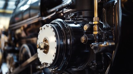 Poster - Close-up of a mechanical component from a steam engine showcasing intricate details.