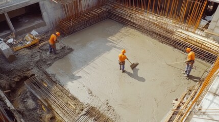 Aufkleber - Construction workers pouring concrete on a building site.