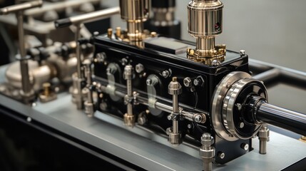 Poster - Detailed view of a mechanical engine component showcasing precision engineering.