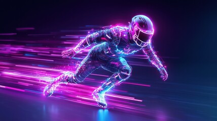 Wall Mural - futuristic neon astronaut sprinting with dynamic light trails.