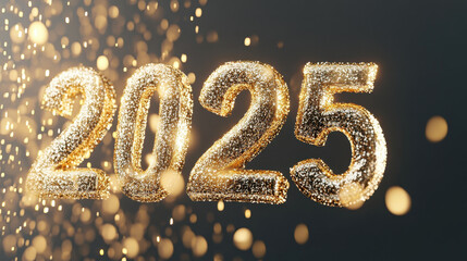 Wall Mural - golden sparkling 2025 festive decoration with glowing celebratory elements