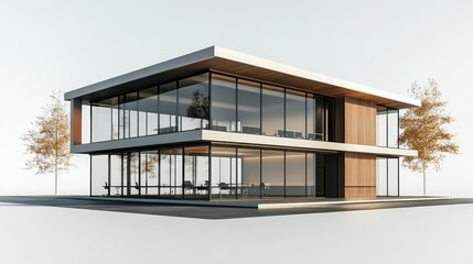 Poster - Modern architectural design featuring glass and wood elements in a sleek structure.