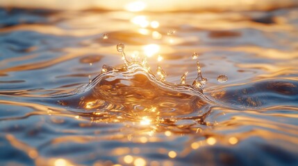 Sticker - Golden water splash at sunrise.