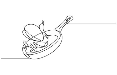 one continuous line drawing of big pan isolated on white background. cooking and kitchen concept, Continuous one line drawing of big pan,