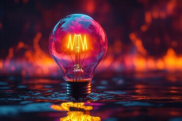 Wall Mural - luminous creative light bulb floating in abstract space with vibrant color streams, symbolizing innovation and breakthrough ideas