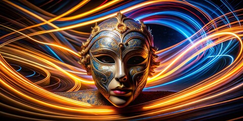 Wall Mural - long exposure music mask: abstract light trails & rhythmic shapes