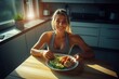 © Julia - A young woman enjoys a healthy meal while smiling. This nutritious dish supports a ketosis state and complements a Ketogenic diet for effective weight loss.