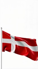 Wall Mural - National flag of Denmark waving on a flagpole over white background