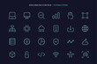 © nuddss - Minimalist icon set of 24 data analysis-themed vectors: laptops, cloud, AI, graphs. Neon blue stroke and editable stroke. UX UI design. Technology vector icons. outline style.