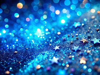 Wall Mural - Macro Blue Glitter Light Burst: Sparkling Stars and Particles