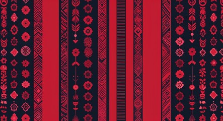 Sticker - Tribal stripe pattern background in red pattern background