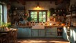 © BloomArt - Rustic Farmhouse Kitchen With Vintage Cabinets And Abundant Greenery