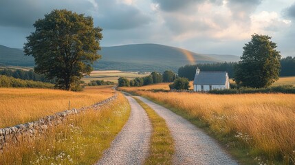 Wall Mural - Rural Cottage Scenic Countryside Road View