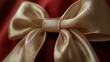 © AXYZ_STOCK - A close-up of a golden ribbon forming a classic bow, with delicate folds and shimmering details. The bold red background .