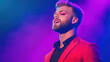 © ArtStockVault - Vibrant Drag King Performing on Stage with Bold Makeup Under Colorful Stage Lights in Dynamic Expression