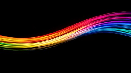 Fototapete - Bright and colorful wavy lines flow seamlessly across a dark backdrop, creating an abstract design with ample copy space for creative applications. The vibrant hues range from red to blue