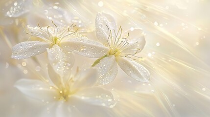 Wall Mural - soft focus image of a jasmine flower in full bloom, with water droplets on its petals, symbolizing p