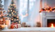 © Arthur - Cozy Christmas Scene with Candles, Wrapped Gifts, and a Glowing Tree by a Frosted Window for Holiday Decor Ideas and Inspiration