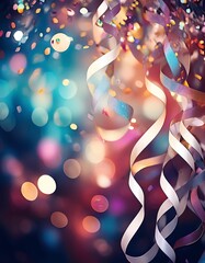 Canvas Print - colorful streamers confetti party carnival bokeh background vertical