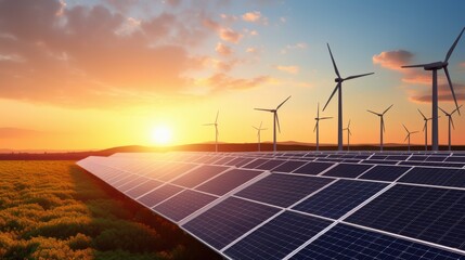 Wall Mural - solar cell in solar farm, alternative energy and sustainable energy, photovoltaic, pure energy renew