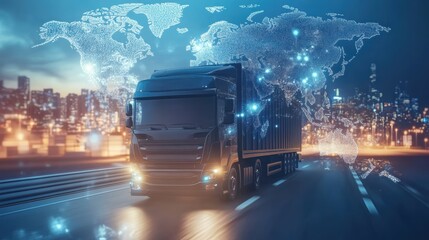 Wall Mural - logistics international delivery concept, world map with logistic network distribution on background