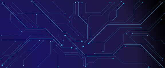 Abstract circuit board futuristic technology electrical line on blue engineering technology concept vector panorama background